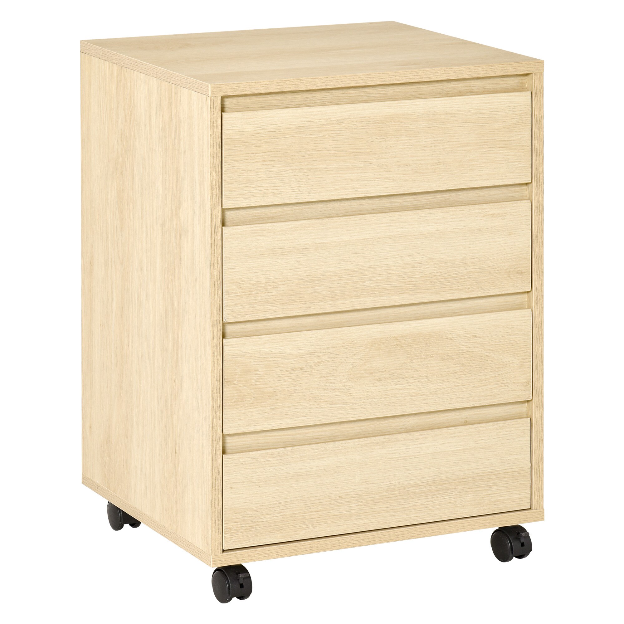 HOMCOM Aktenschrank mit 4 Schublade und Rollen natur 46L x 40B x 65H cm