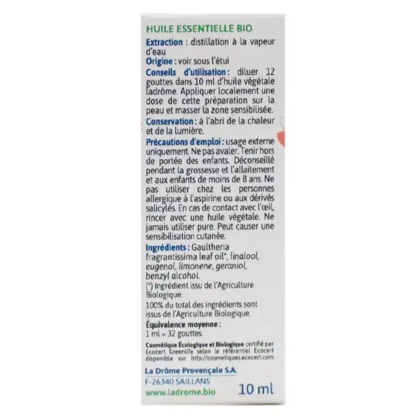 Óleo Essencial de Wintergreen Orgânico Ladrome 10ml