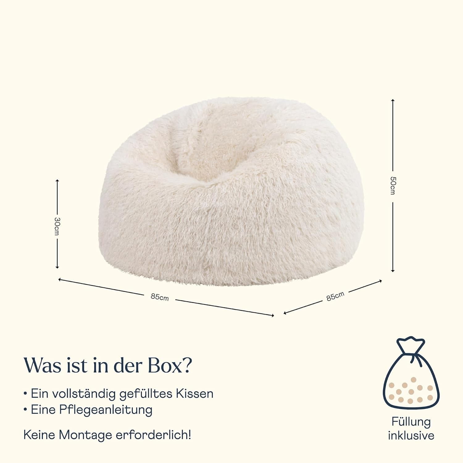 Icon Kunstfell Sitzsack, Mongolisch Weiß, Sitzsack Erwachsene mit Füllung, Bean Bag, Flauschig Sessel, Lounge Sessel, Lounge Stuhl, Schlafzimmer, Wohnzimmer, Wohnzimmer Möbel