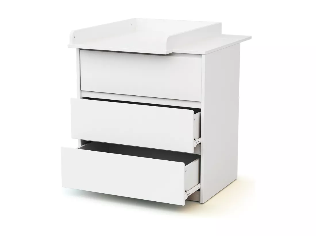 Commode bébé 3 tiroirs avec plan à langer en bois 50 cm UNO - Blanc