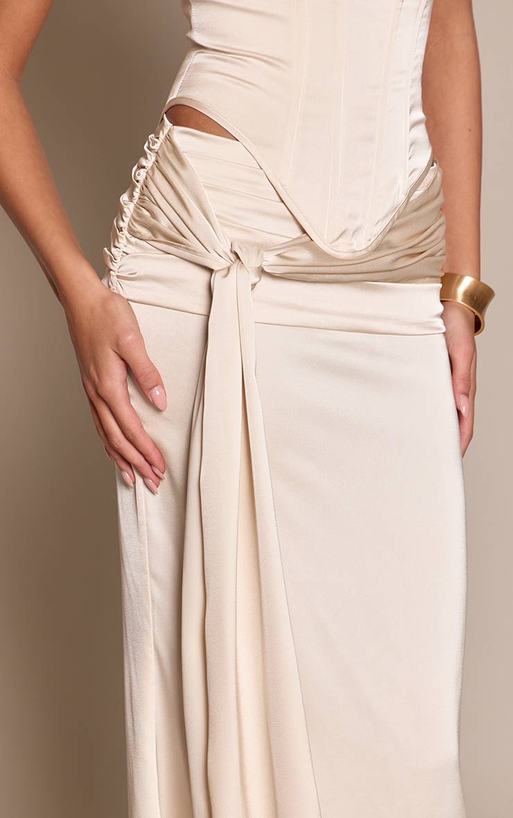 Crème Jupe Longue Drapée En Satin Avec Nœud
