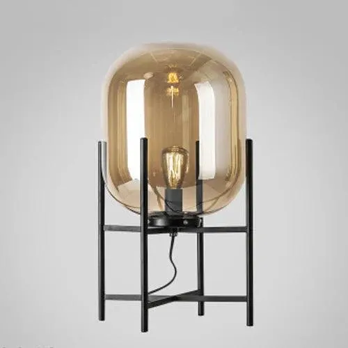 Modern Nordic Clear Glass Table Lamp Light (Amber/Transparent/Grey) | Industrial LED Living Bedroom Decor Lighting Desk Lamp
