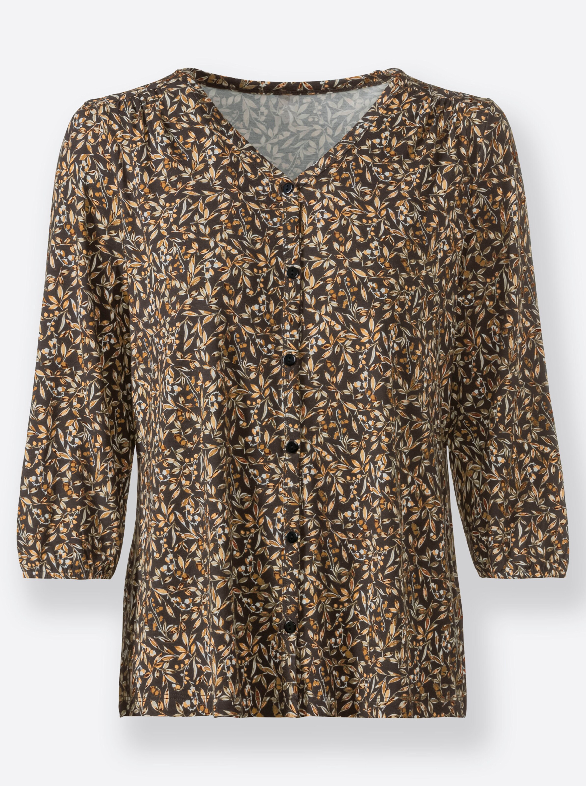 Print-Shirt in graphit-ocker-bedruckt