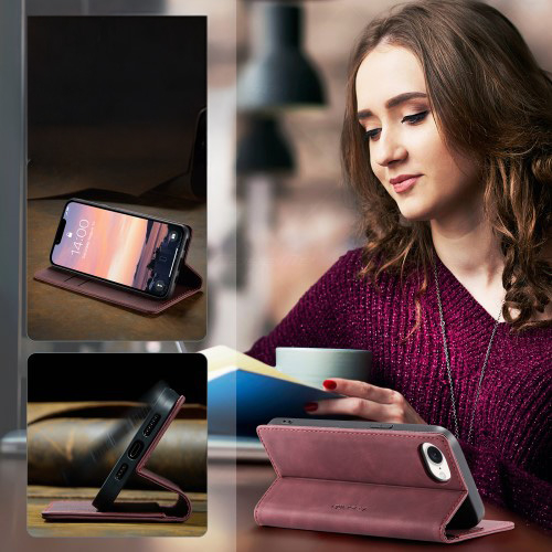 iPhone 16e Leder Tasche Flip Wallet Etui mit Kartenfächern - Rot