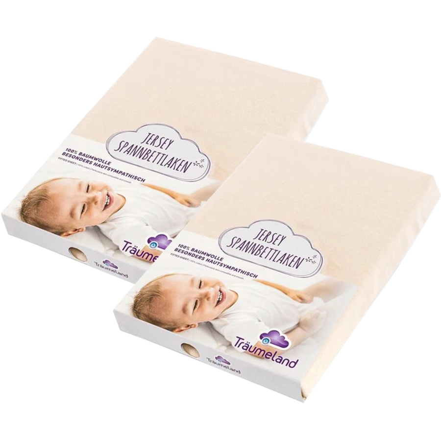 Träumeland Bezug für Laufgittermatratzen Jersey beige 100 x 100 cm 2er Pack