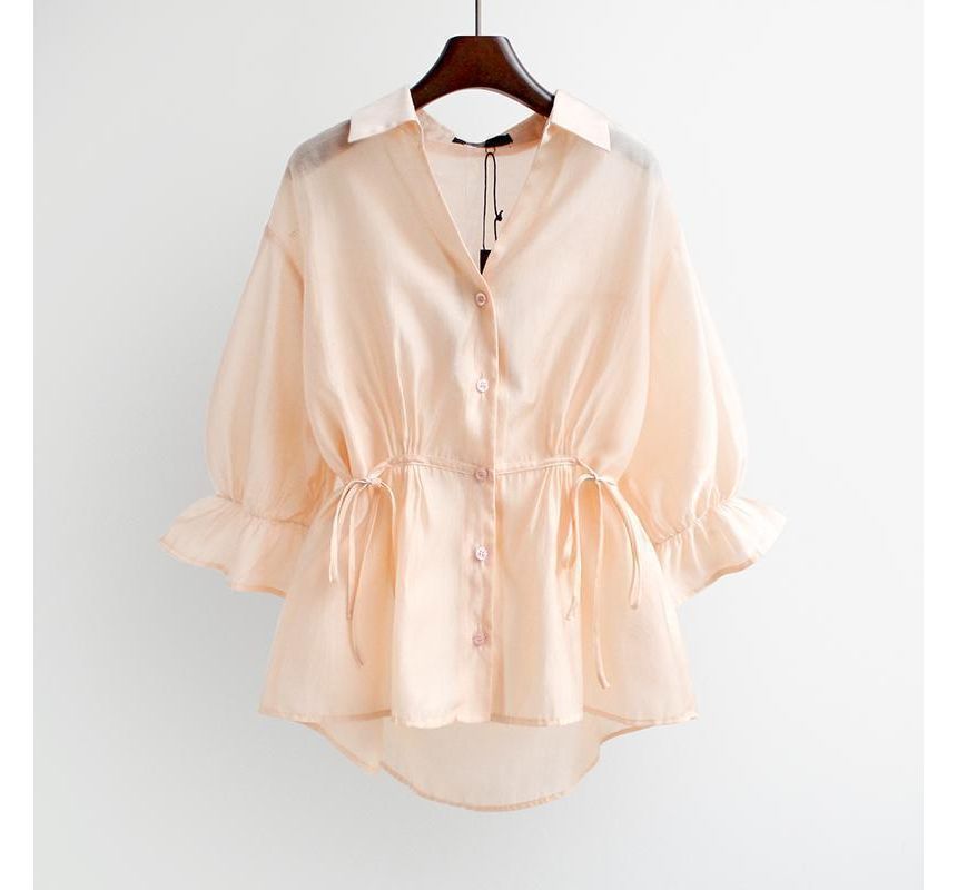 Supernova - effen peplum-overhemd met pofmouwen