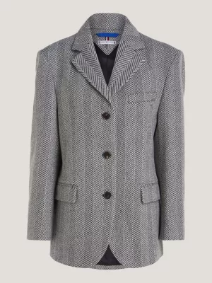 Blazer oversized de abotoamento simples com estampa espinha de peixe