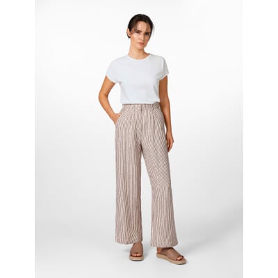 Damen-Leinenhose gestreift, Braun-Weiß
