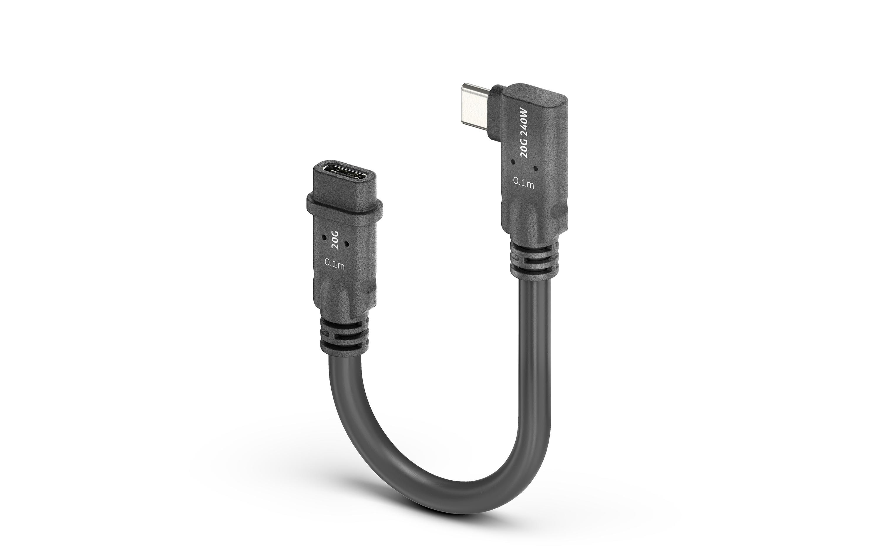 USB4-Kabel USB C - USB C 0.1 mUSB-C auf 90° USB-C Portsaver (links/rechts) USB4 Gen2x2 20 Gbps – PureInstall 0.10 m