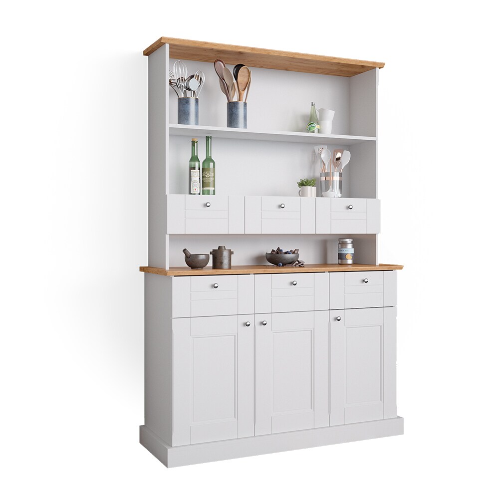 Vicco Küchenvitrine Sideboard Küchenregal Bergamo Weiß Eiche Küchen Schrank 121x87 cm Vintage Ablage Schublade Schranktür Anrichte Küchenmöbel