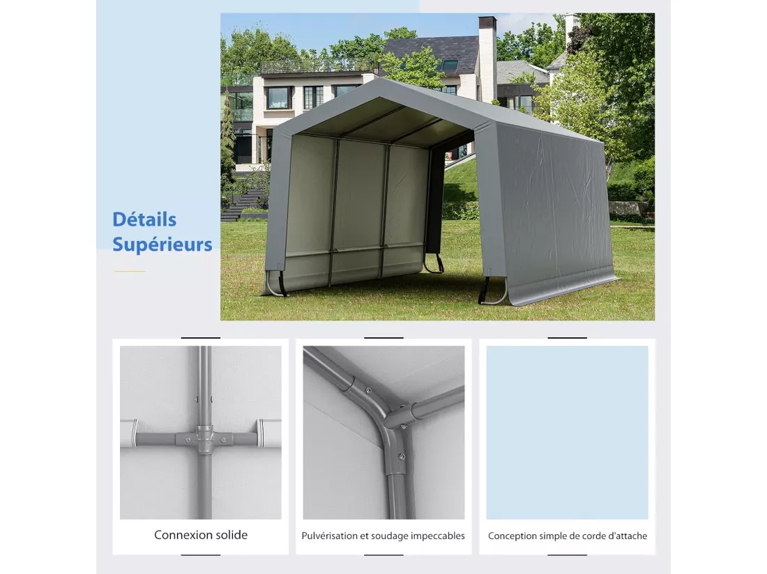 Tente Garage Portable en Acier pour Voiture, Abri Voiture Étanche 290 x 490 cm, Grand Auvent de Garage Portable avec Portes, Poutres Triangulaires, Toutes Saisons pour SUV, Bateau, Cargaison