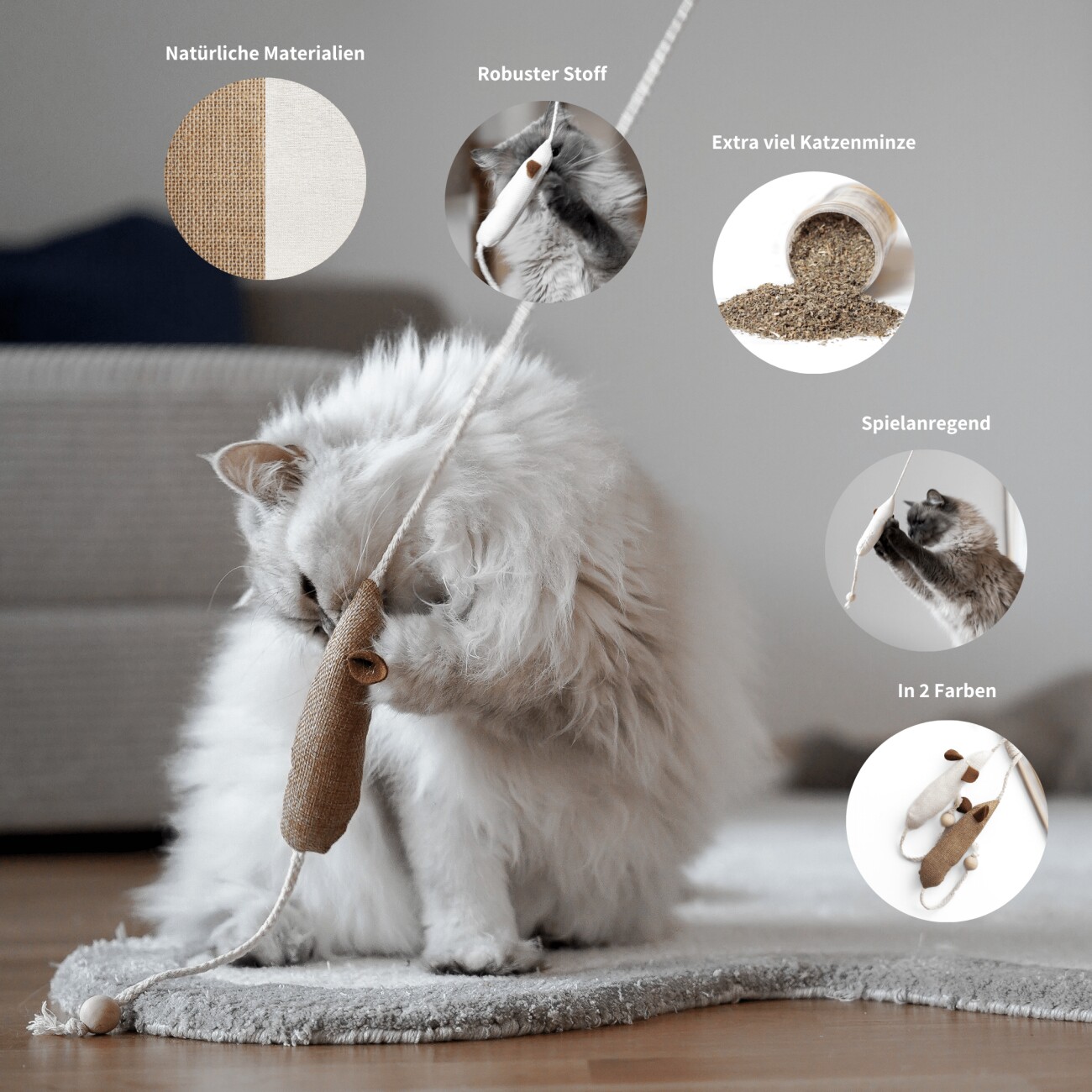 Minty&Marla Spielangel mit Katzenminze Katzenspielzeug beige/ braun/ grau