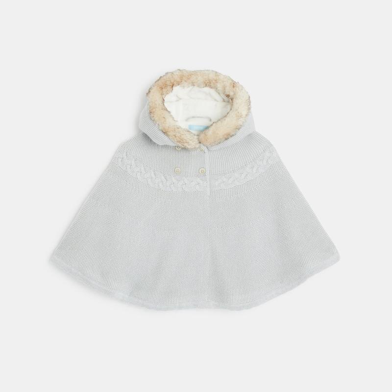 Manteau-pull maille doublée à capuche gris bébé fille Gris ou noir