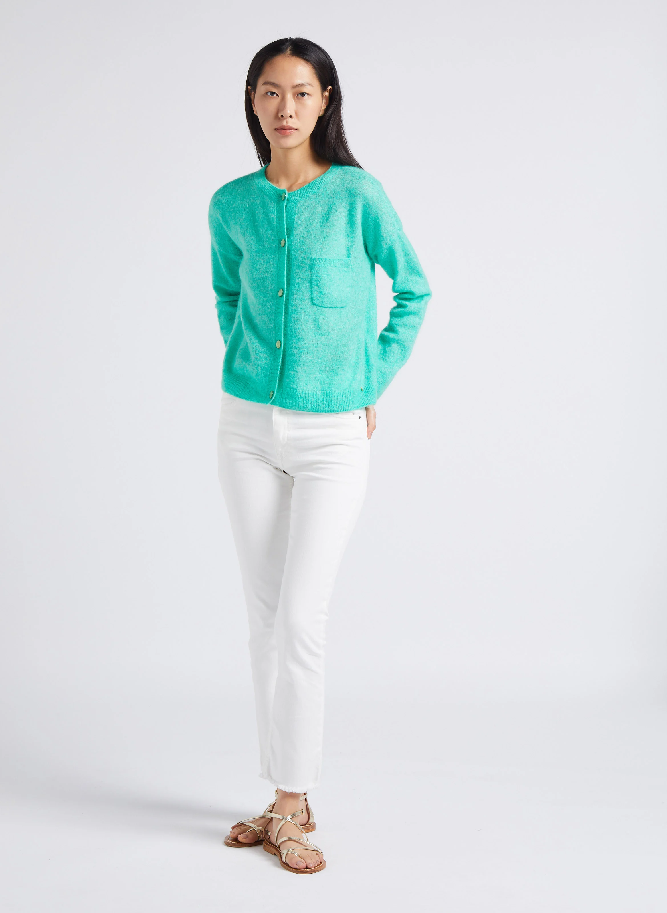 Jean bootcut cropped en coton | Blanc