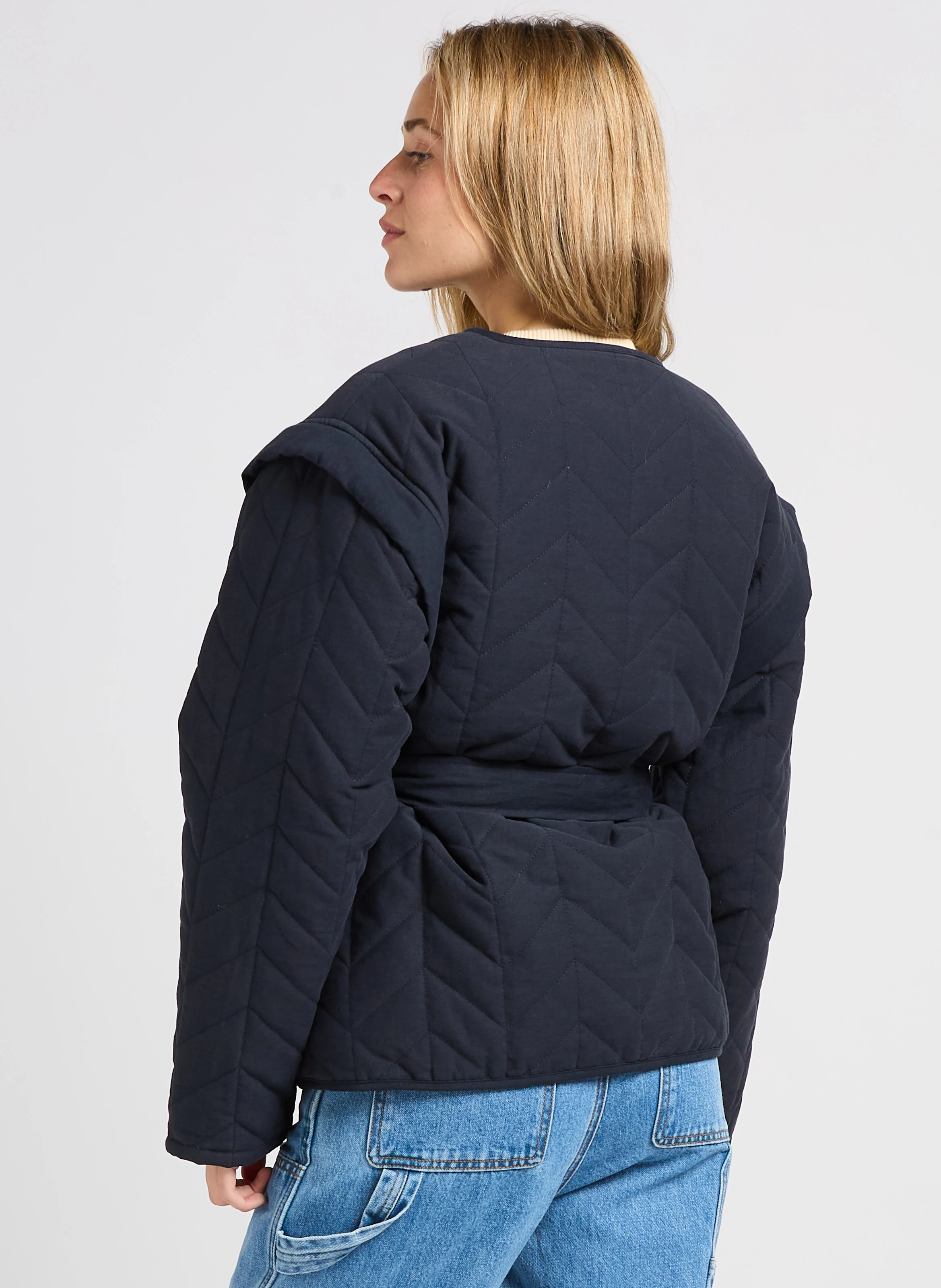 ESCAPE - Veste droite col rond en coton| Bleu
