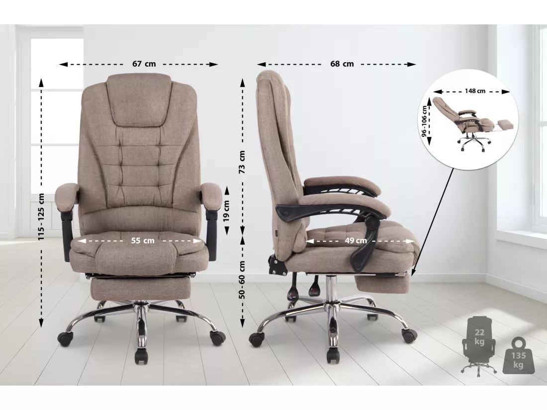 Chaise de bureau - Tissu - Taupe - Oxygen