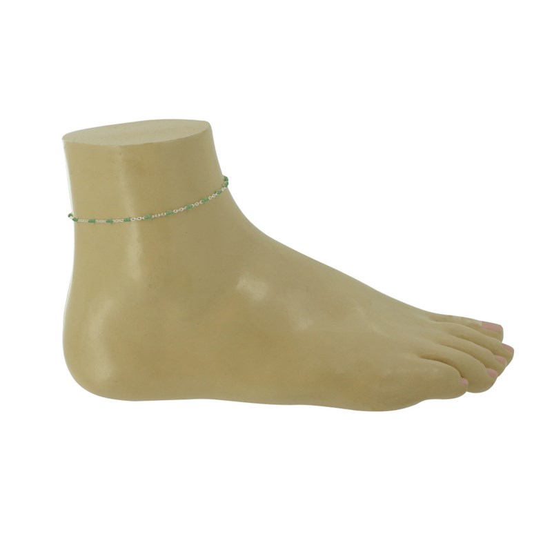 Bracelet de Cheville Argent Perles Émaillées - Vert kaki
