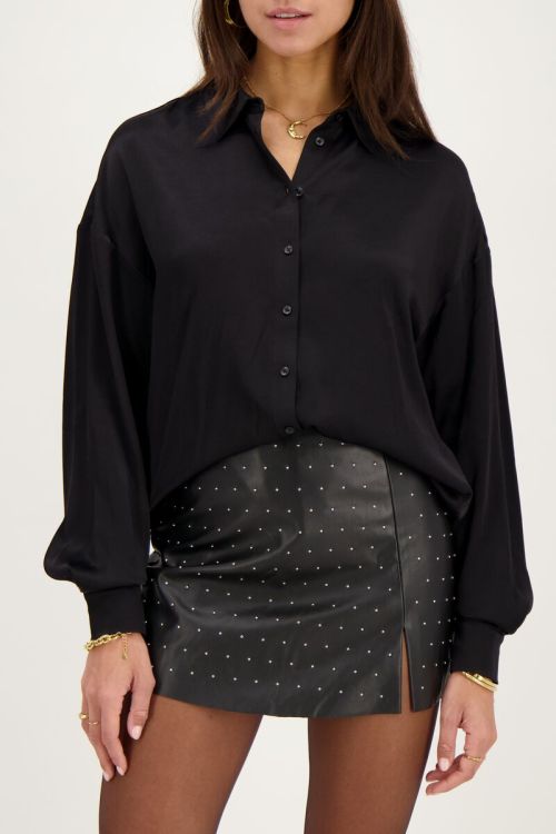 Zwart oversized blouse satijn