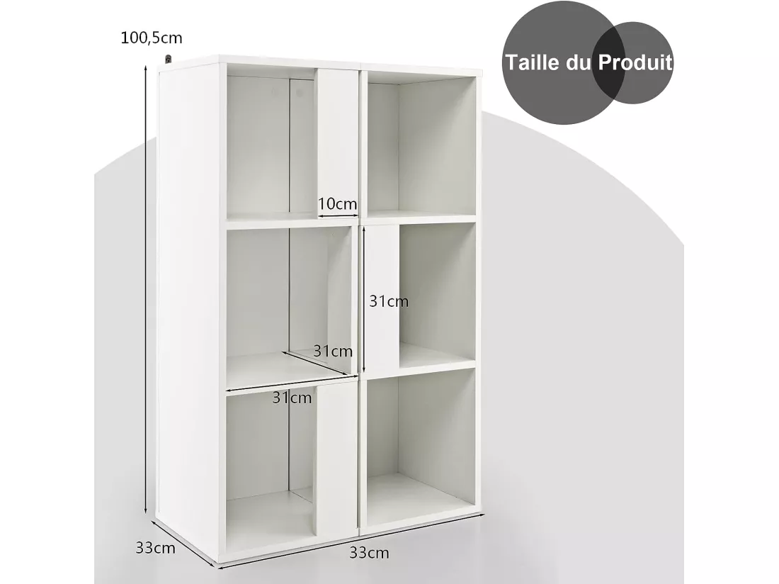 Bibliothèque à 3 niveaux lot de 2 avec 6 compartiments, bibliotheque étagère rangement