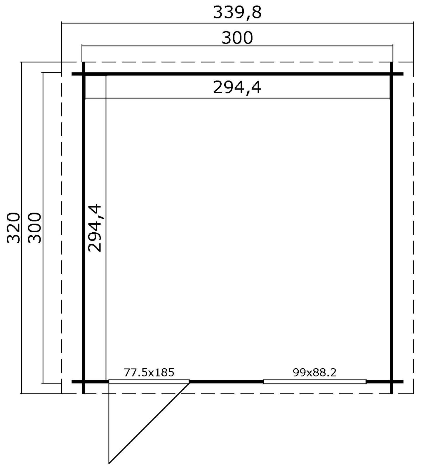Gartenhaus WELS 3 - carbongrau - Fichte massiv - 300x300 cm