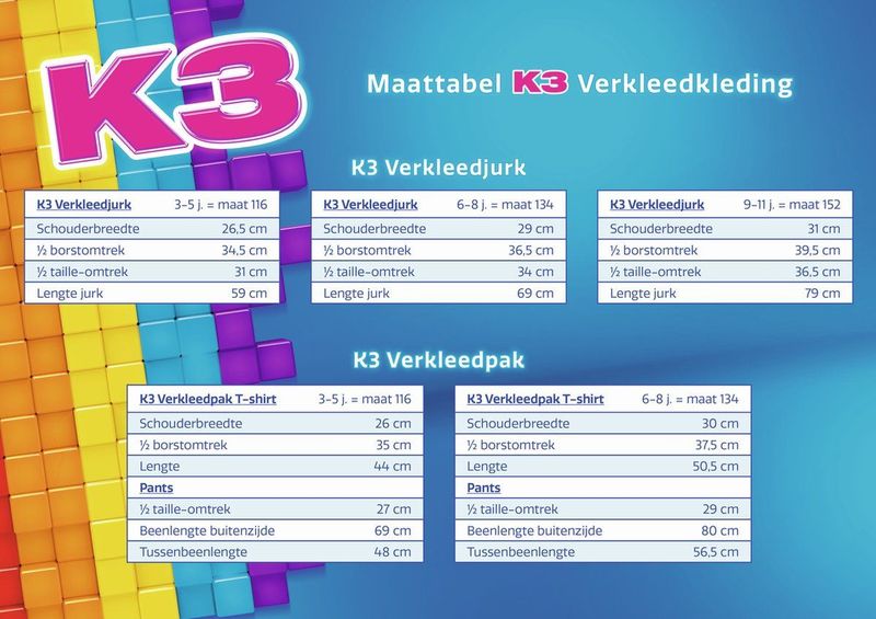 K3 - Verkleedjurk - Regenboog - Blauw - 100% Polyester