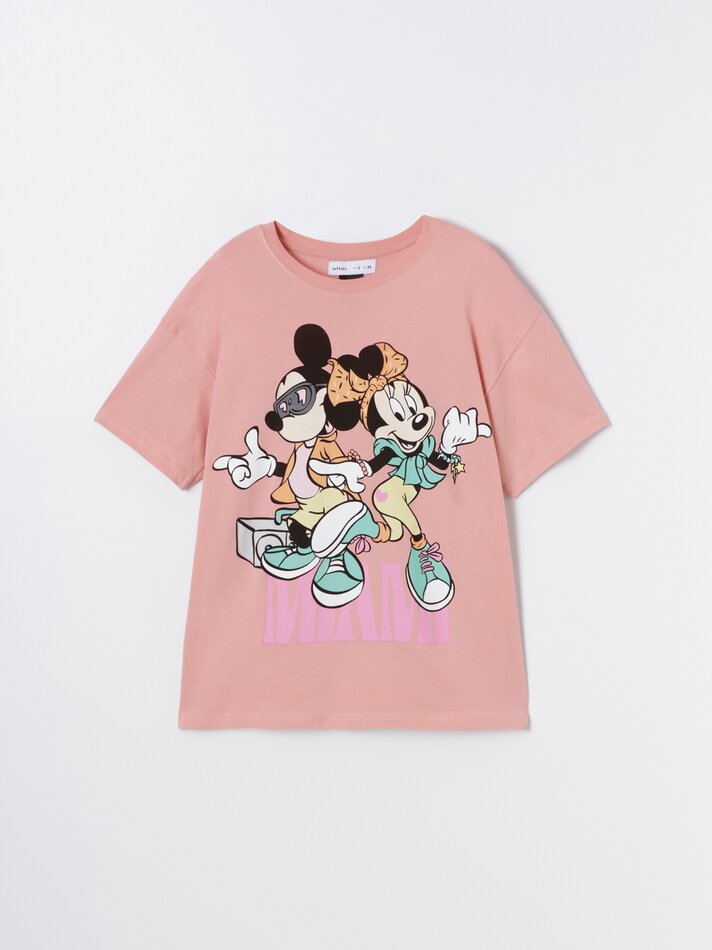 Camiseta estampada com Mickey e Minnie ©DS - Laranja