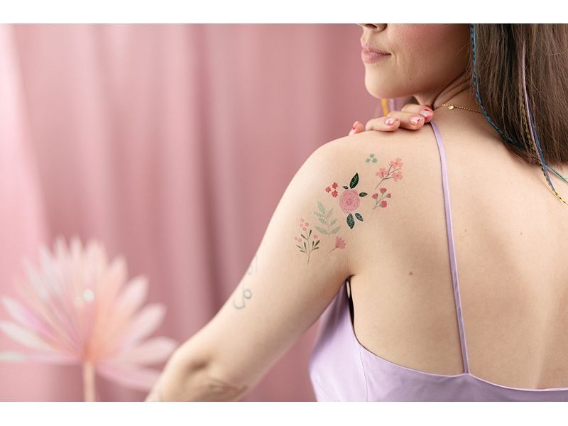 Partydeco Tattoo Set Blumen Temporäre Tattoos