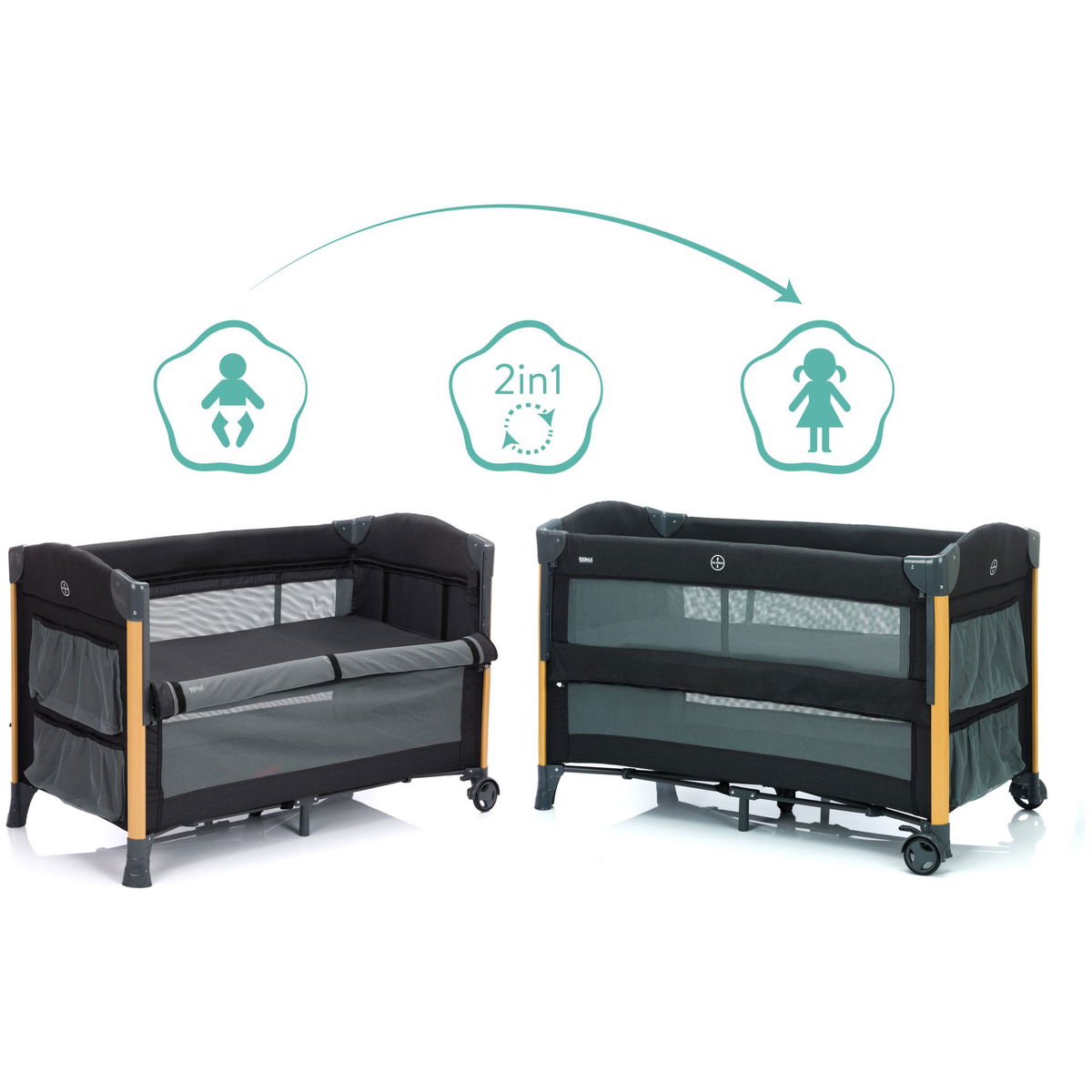 fillikidfillikid   Reisebeistellbett Cadiz schwarz mit Holzoptik