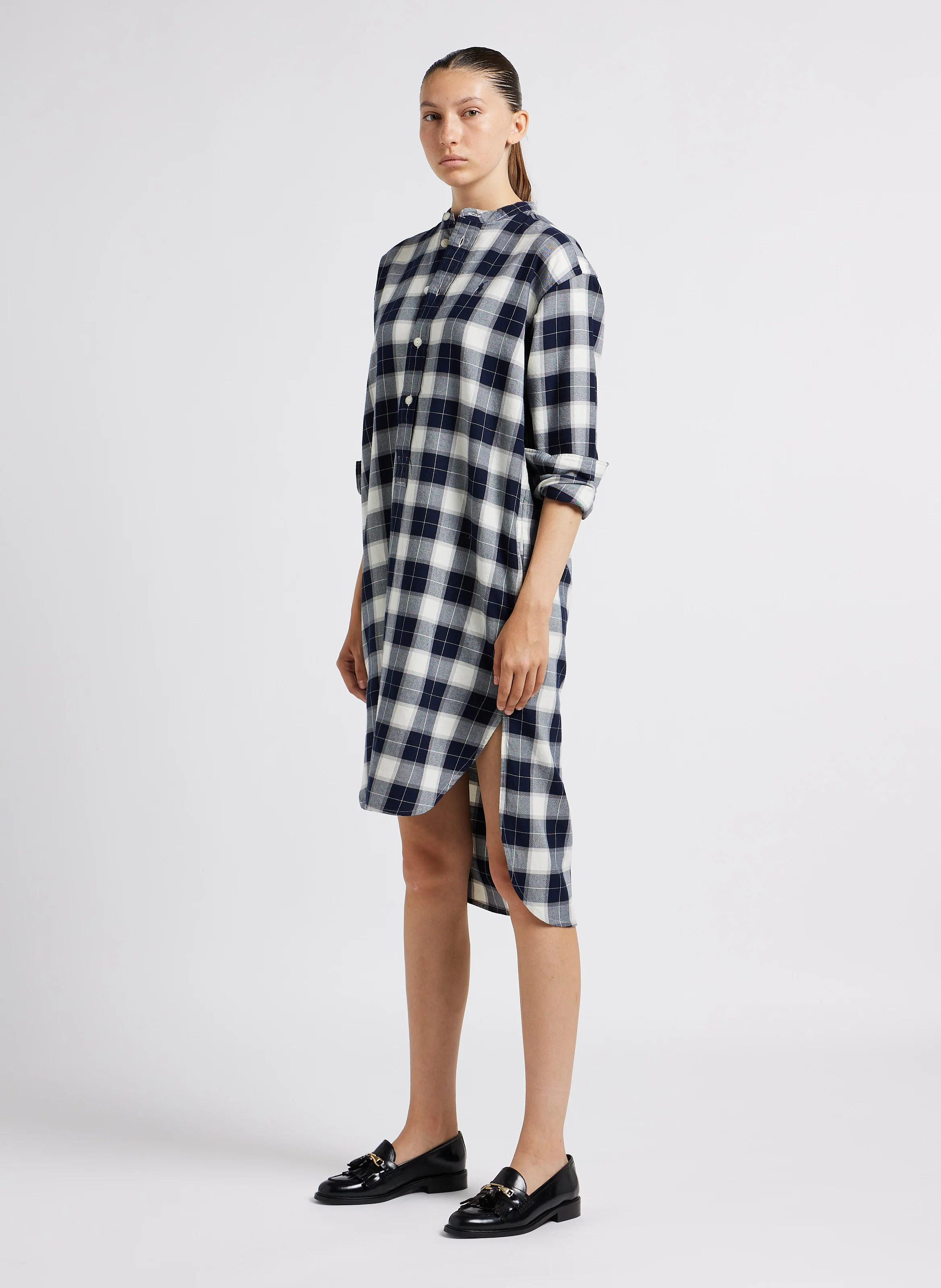 Robe chemise midi col tunisien | Noir