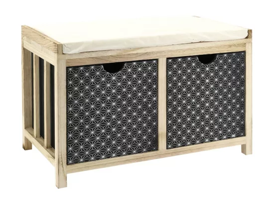 Banc en paulownia naturel et teinté noir 2 tiroirs