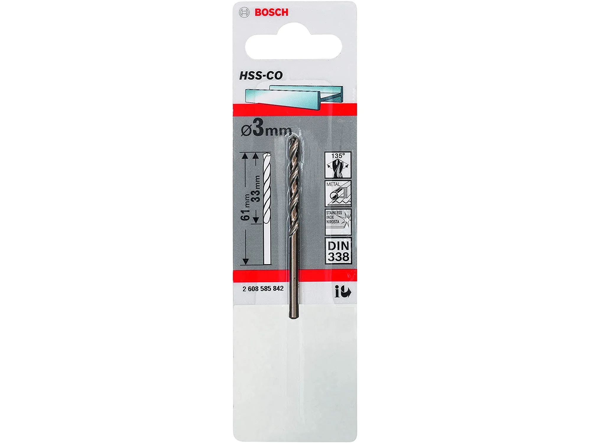 Bosch HSS-Co - Borebit - twist-bit - 3 mm - cylindrisk - længde: 61 mm