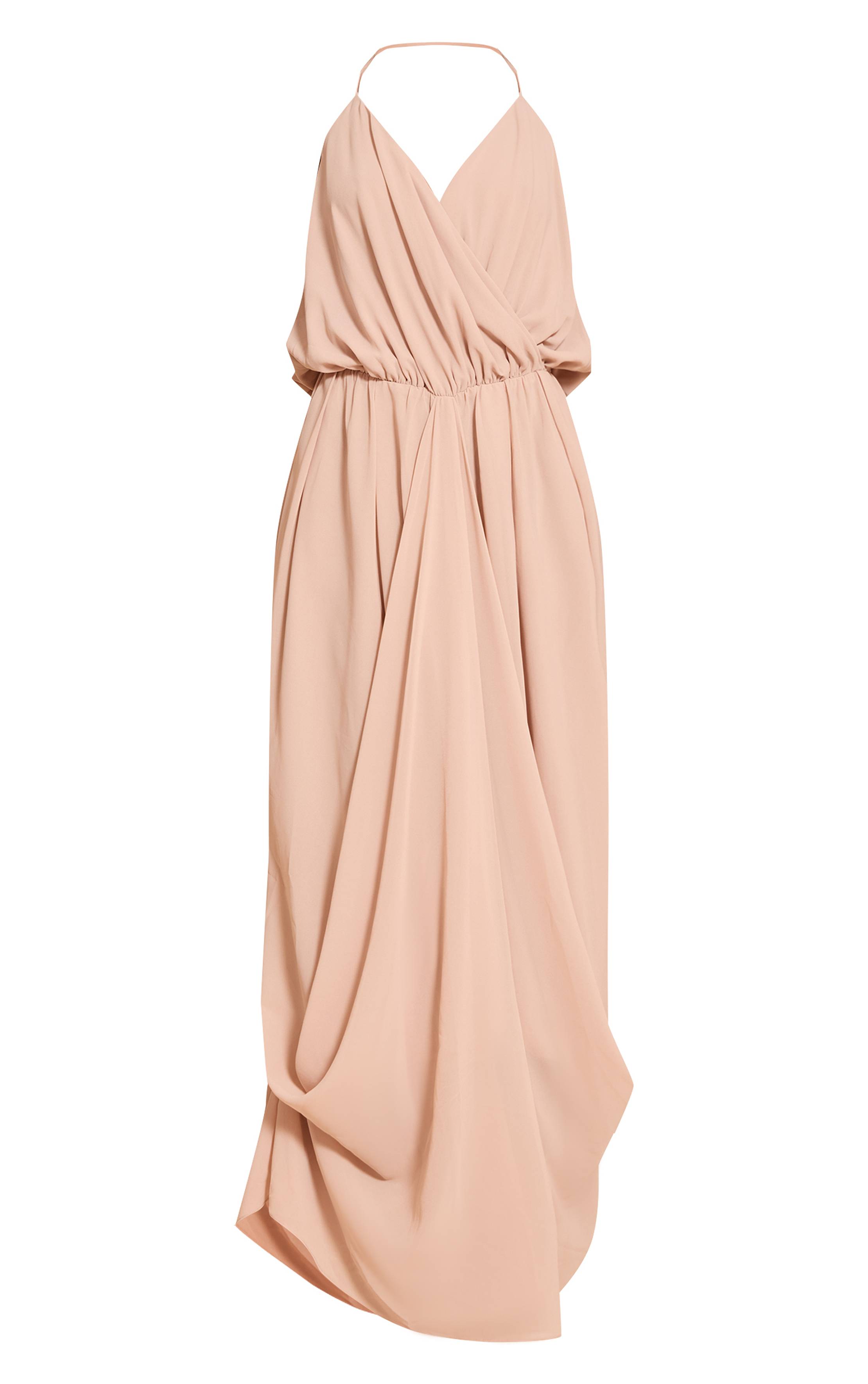 Beige Robe Longue Fluide En Mousseline De Soie Avec Col En V Drapé Pour Grande Taille