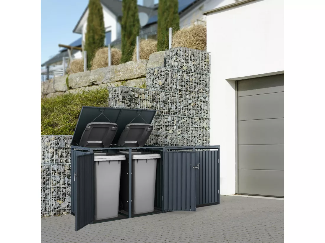 Set 2x abri de poubelle double cache-poubelle boîte de rangement jardin 240 L