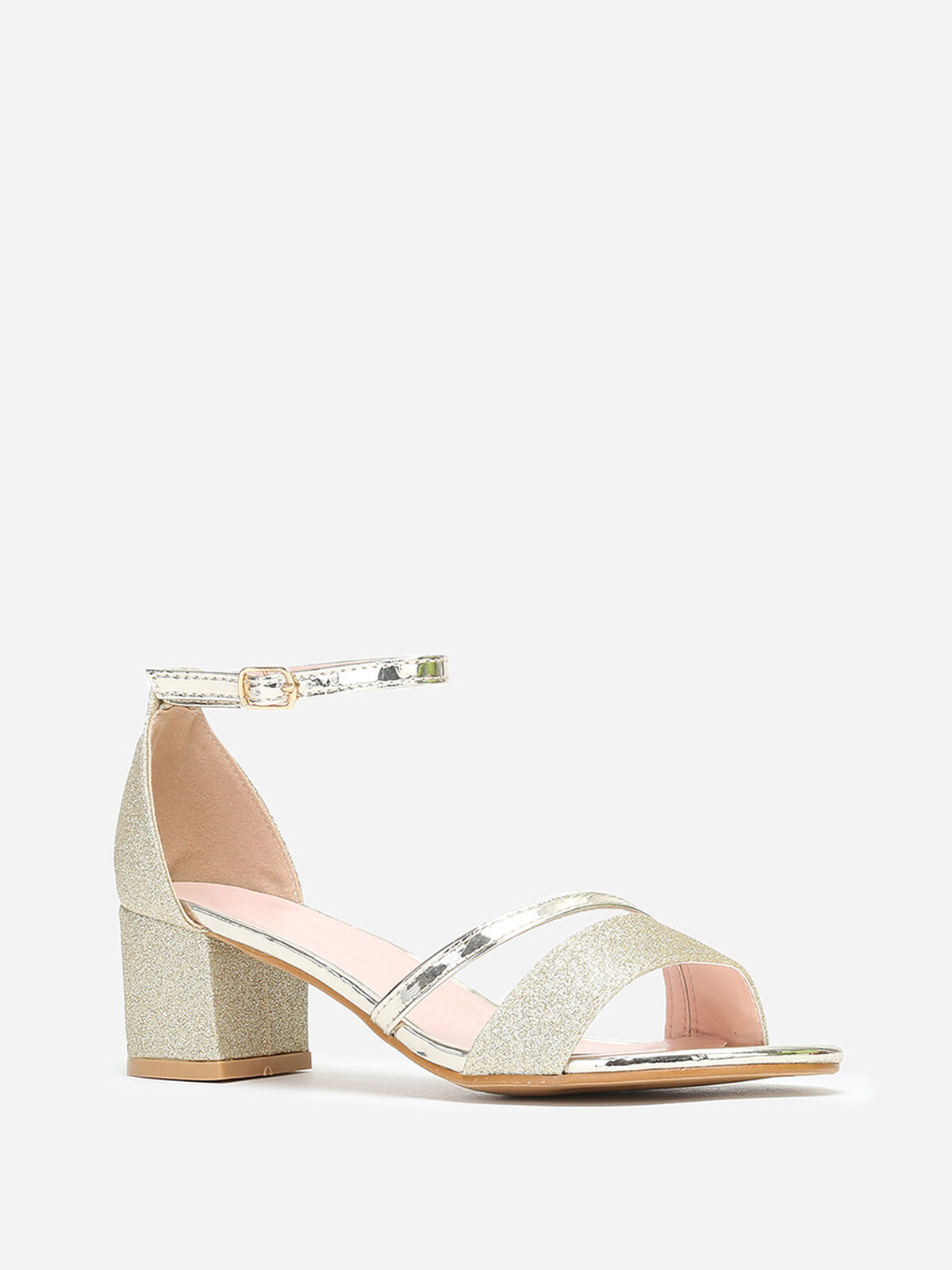 Sandales dorées à brides vernies et pailletées Doré- Doré