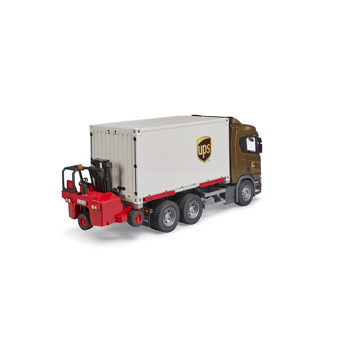 BRUDER Spielwaren GmbH + Co. KG Bruder 03582 Scania Super 560R UPS Logistik LKW mit Mitnahmestapler