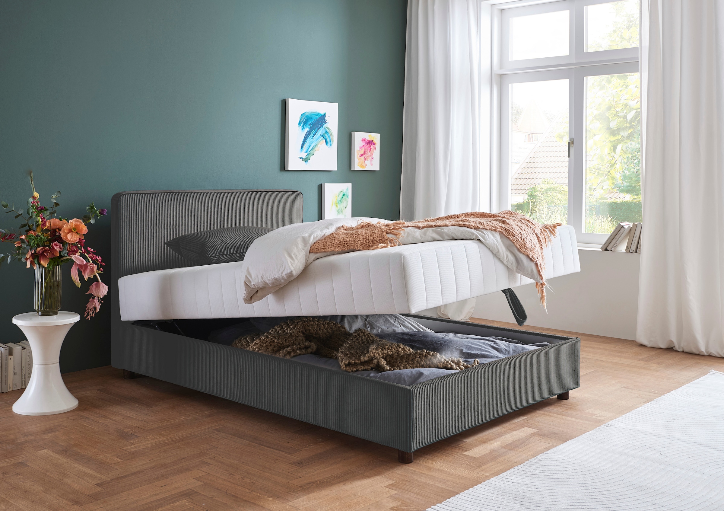 ATLANTIC home collection Bett »Corinna« Boxbett inkl. Stauraum, Cord, erhältlich in unterschiedlichen Breiten