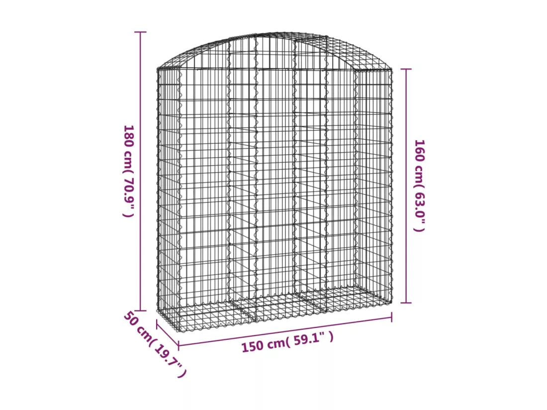 Panier de gabions arqué 150x50x160/180 cm Fer galvanisé