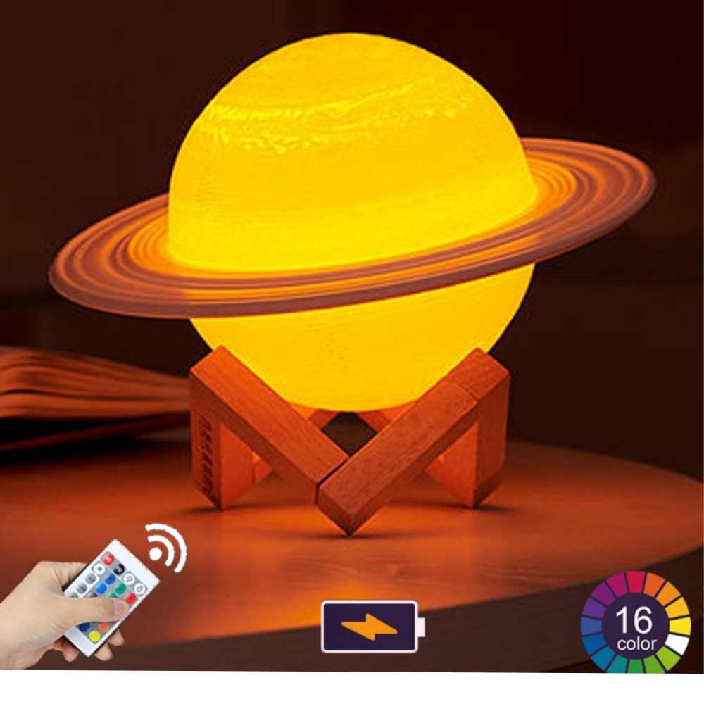 (Ø22cm) 3D LED Saturn Lampe Nachtlicht USB Deko Beleuchtung mit Touch und RGB Beleuchtung   Fernbedienung - Weiss