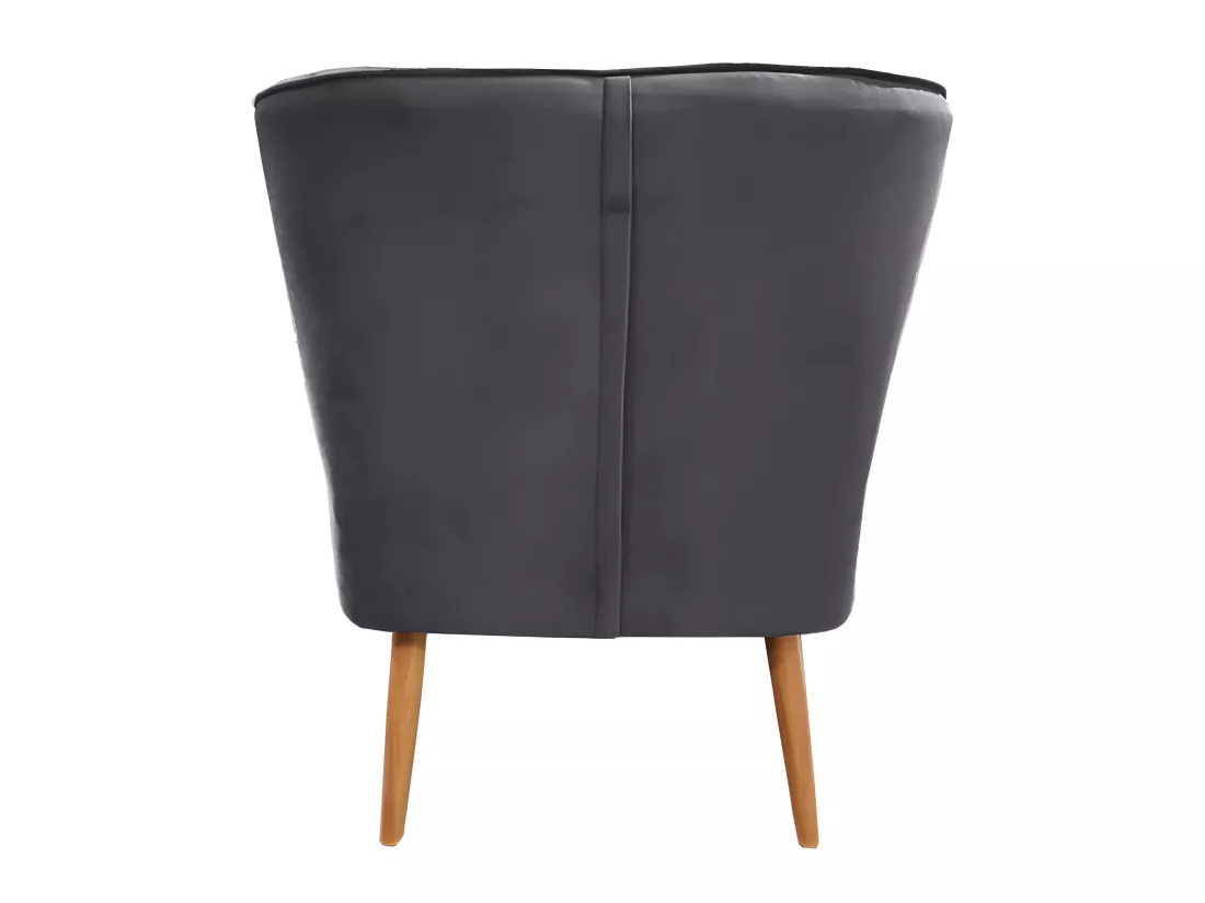 Petit fauteuil bas en velours gris style crapaud - KARLA