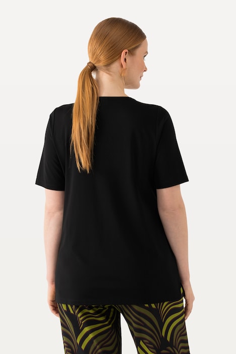 T-Shirt, Stickerei, A-Linie, Tunika-Ausschnitt, Halbarm