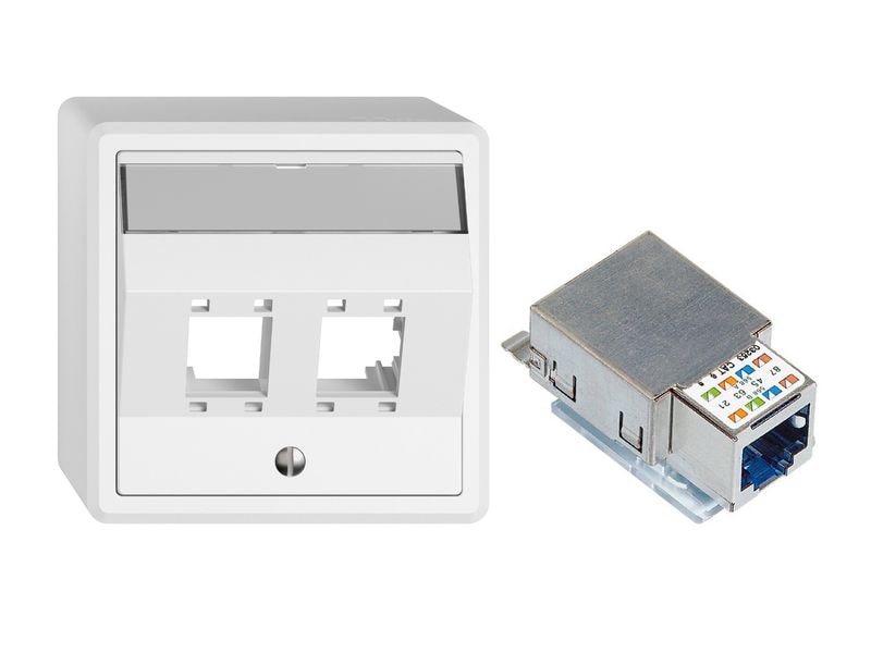 Feller EDIZIOliv AP-Netzwerkdose 2 x RJ45 AP-Montageset R M freenet mit Anschlussmodul R&M freenet Cat. 6, 1x RJ45 geschirmt