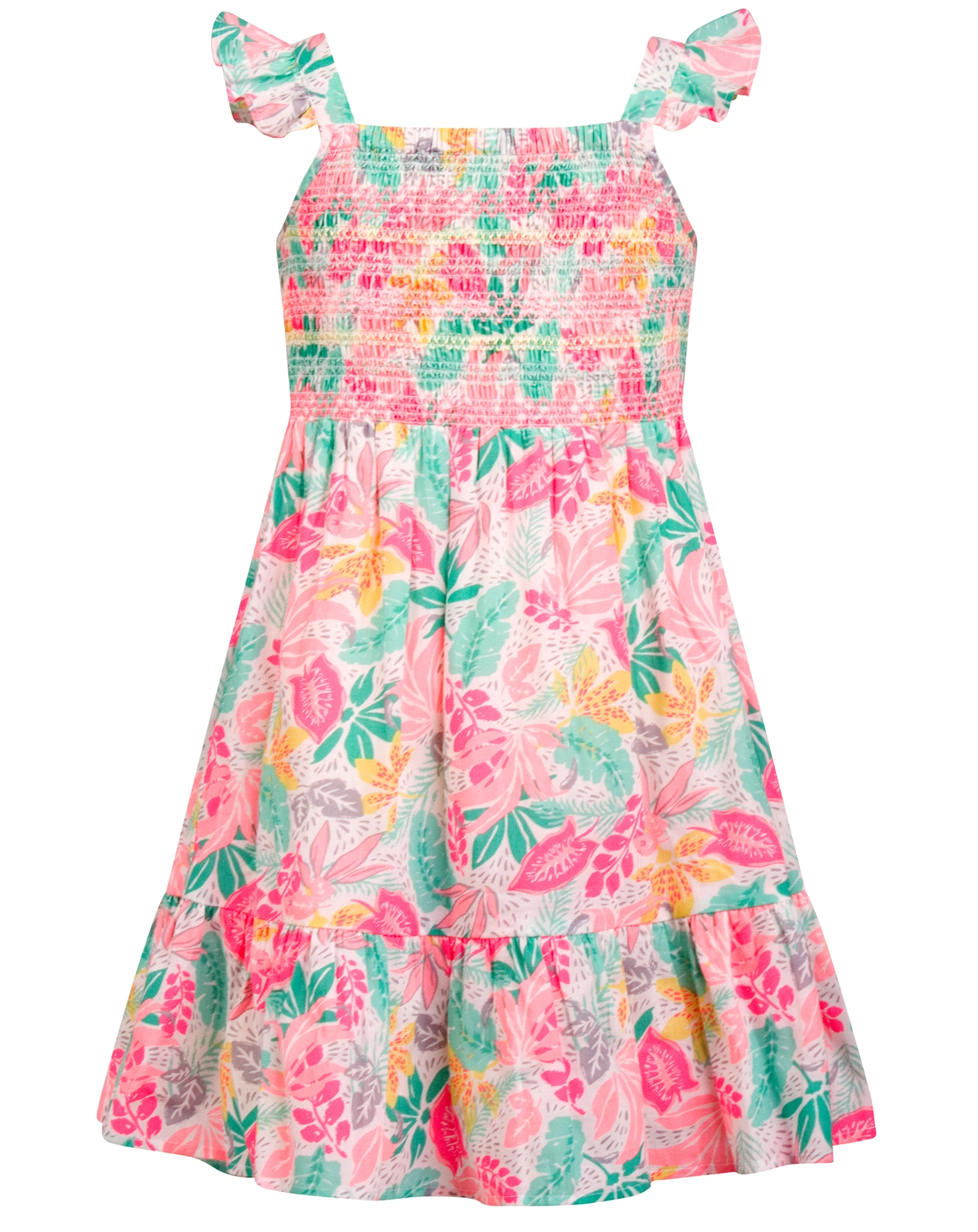 Trägerkleid TROPICAL FLOWERS in neon coral