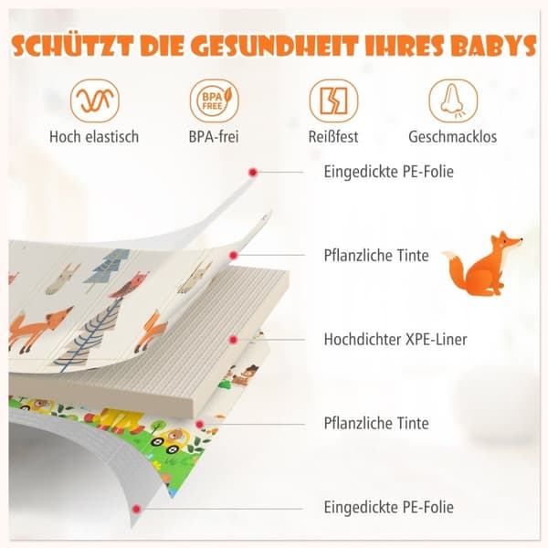 Baby lekematte sammenleggbar babymatte dobbeltsidig krypematte laget av XPE-materiale sjiraffhjort