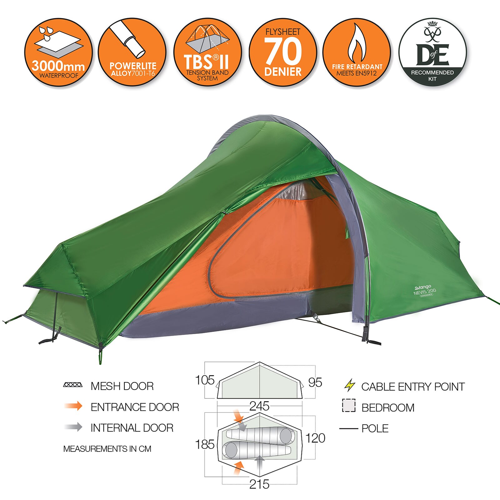 VANGO Einbogenzelt Nevis 1/2/3 Personen Fahrrad Zelt Motorrad Trekking Camping Größe: Nevis 300