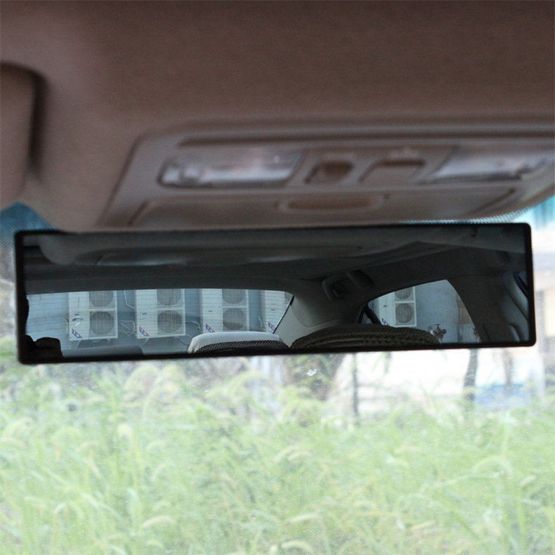 (30x7cm) Auto-Rückspiegel Weitwinkel Blaues Glas Panorama Anti-Glare gebogener Innenspiegel - Schwarz