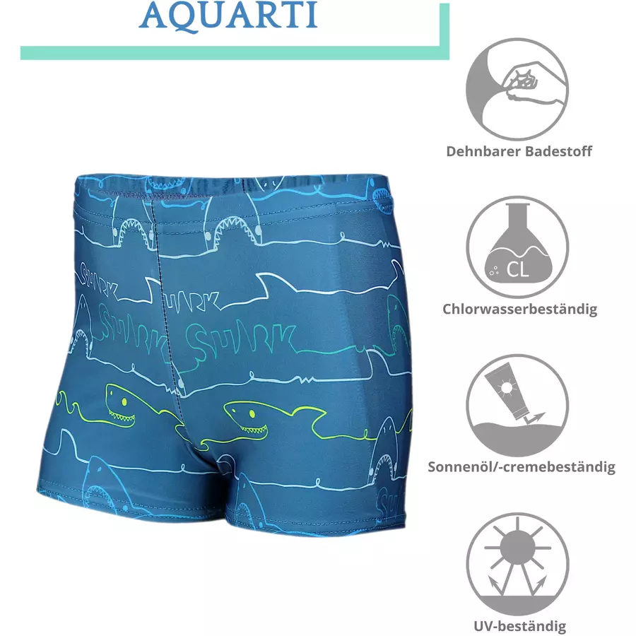 Aquarti Jungen Badehose Gestreift mit Motiven denim