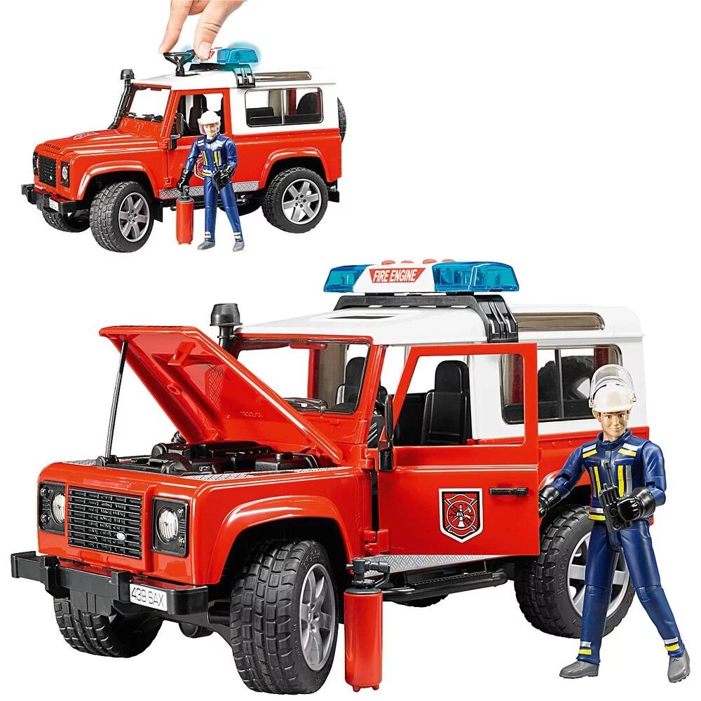 VEHICULE POMPIER LAND ROVER DEFENDER AVEC 1 FIGURINE