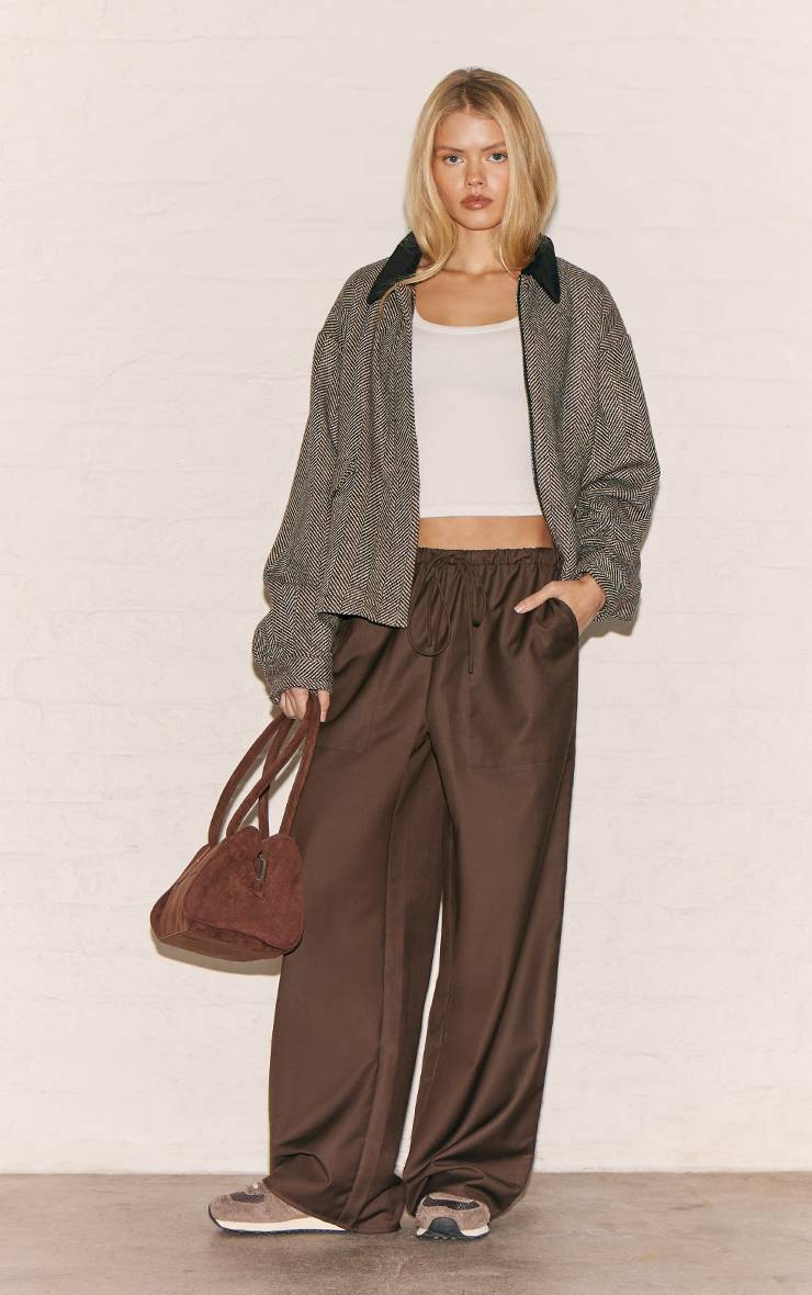 Chocolat Pantalon Ample Taille Basse En Tissu Tissé Avec Cordon De Serrage