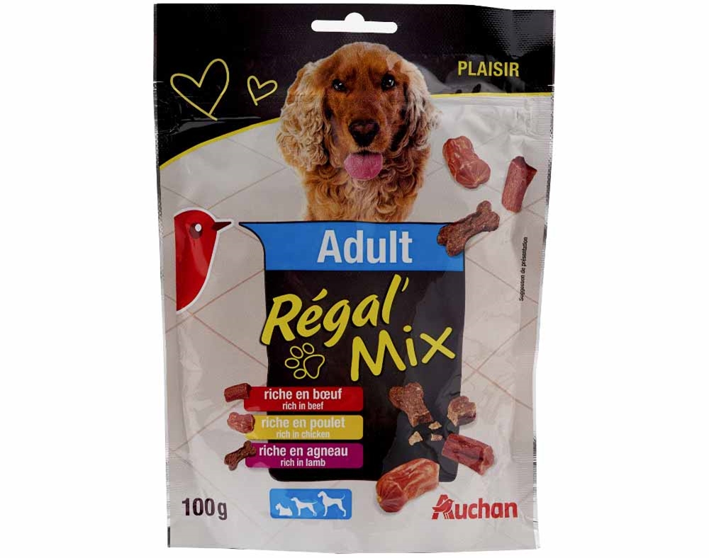 SNACKS PARA CÃO AUCHAN ADULTO RÉGAL' COM MIX CARNES 100G