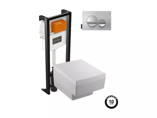 Pack WC suspendu JACOB DELAFON Terrace+ bâti-support + plaque Chrome brillant/Chrome mat